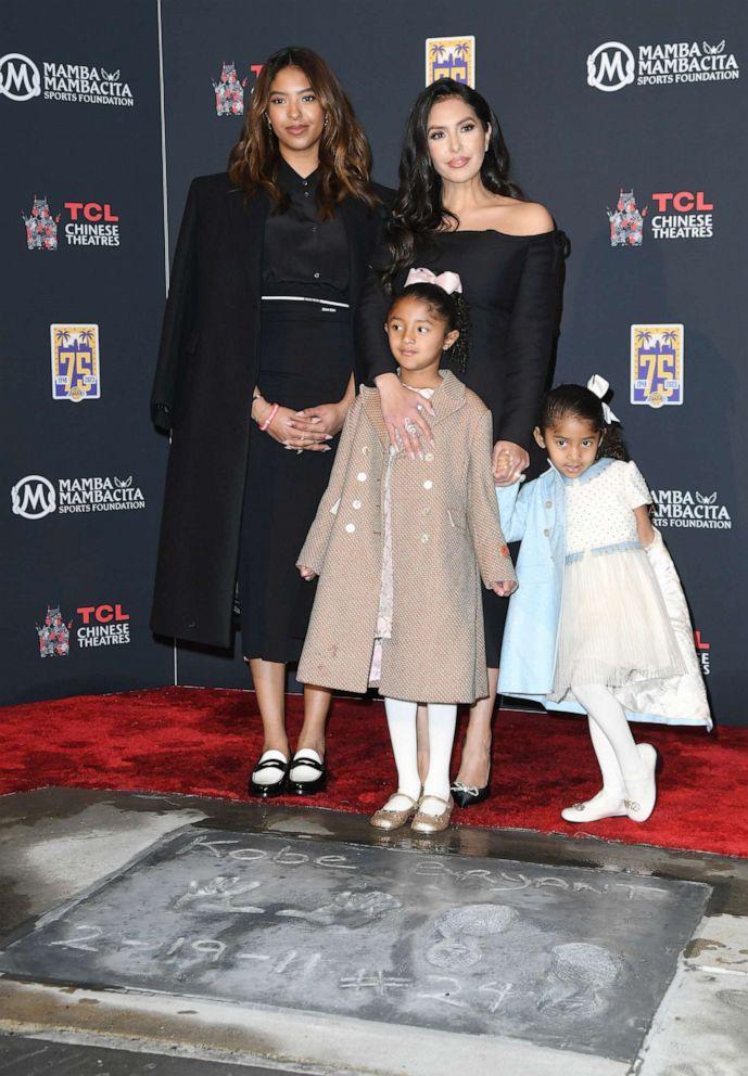 PHOTO: Natalia Bryant, Vanessa Bryant, Bianka Bryant and Capri Bryant attend a ceremony unveiling and permanently placing Kobe Bryant's hand and footprints in the forecourt of the TCL Chinese Theatre on March 15, 2023 in Hollywood.